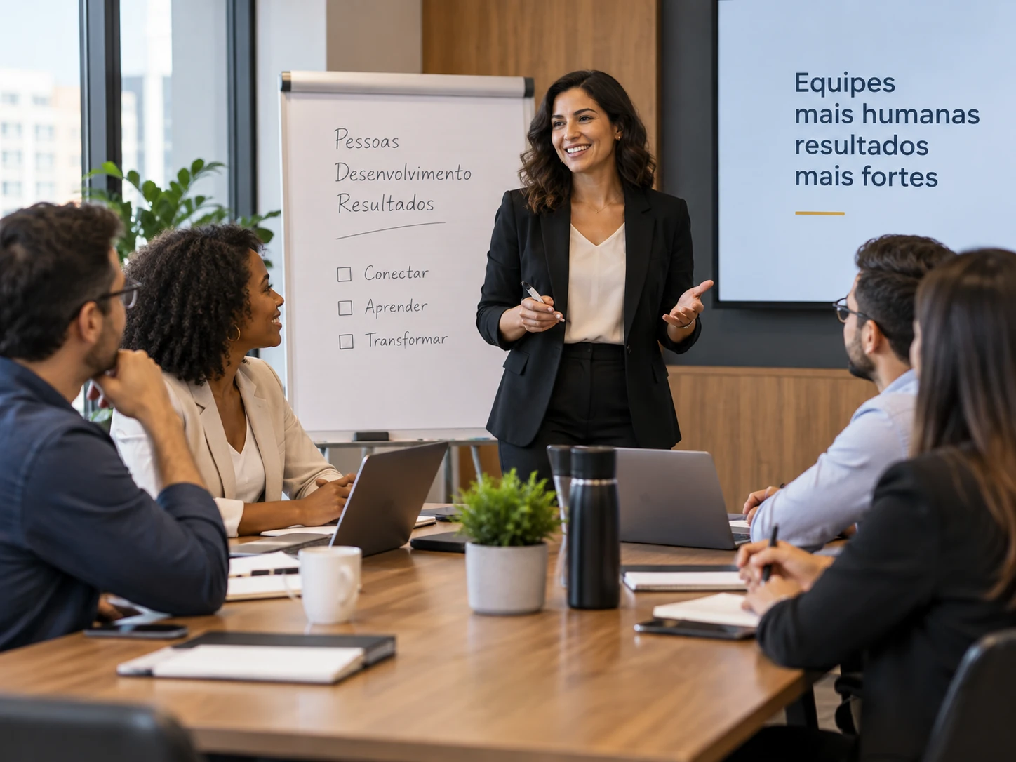 Treinamento corporativo com equipe em atividade de desenvolvimento